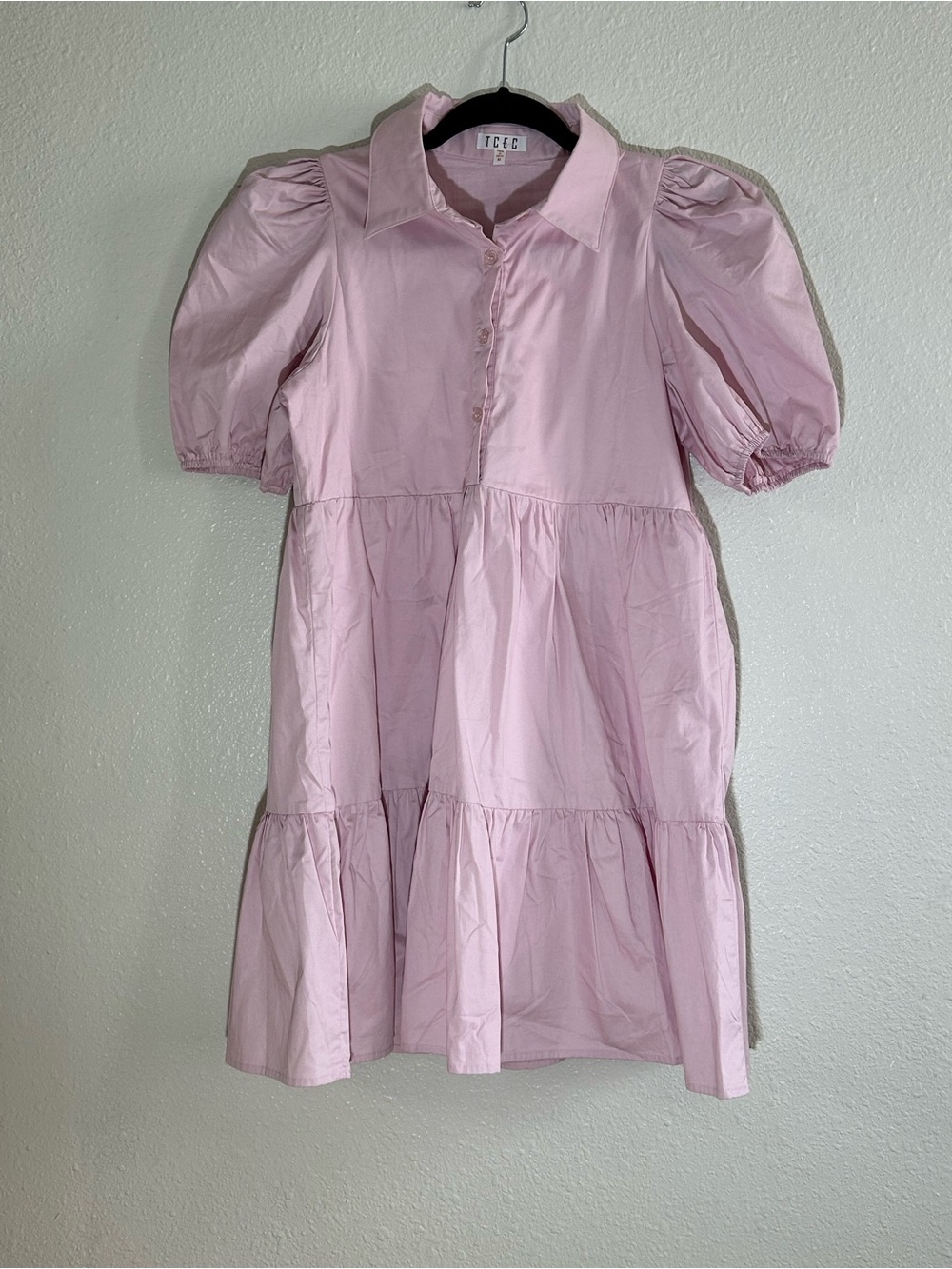 TCEC Light Pink Puff-Sleeve Tiered Dress